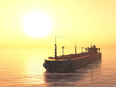 Cargo ship at sunset Illustrazione stock