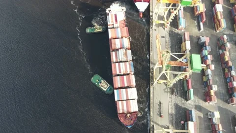 Cargo ship with tugs Video stock 153314345