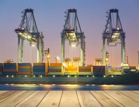 Cargo ship at twilight Stock Photos