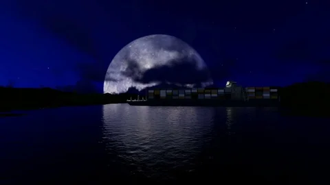 Cargo ship under big beatiful moon Stock Footage 69831079