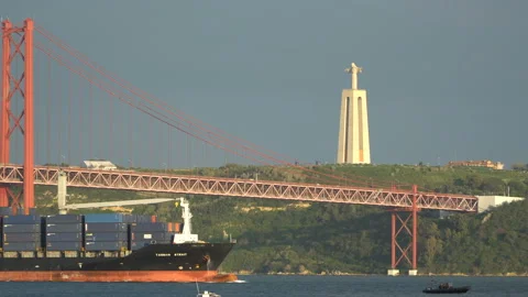 Cargo ship under the bridge Stock Footage 91166083