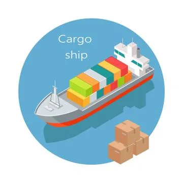 Cargo Ship Vector Icon in Isometric Projection Stock Illustration