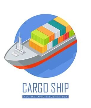 Cargo Ship Vector Icon in Isometric Projection Stock Illustration