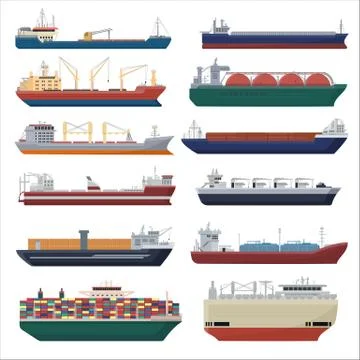 Cargo ship vector shipping transportation export container illustration set of Stock Illustration