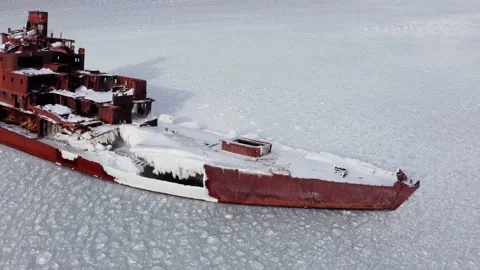 A cargo ship was thrown ashore during a sea storm. Stock Footage 169981238