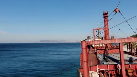 The cargo ship was wrecked and ran aground. Aerial view Stock Footage 144878145