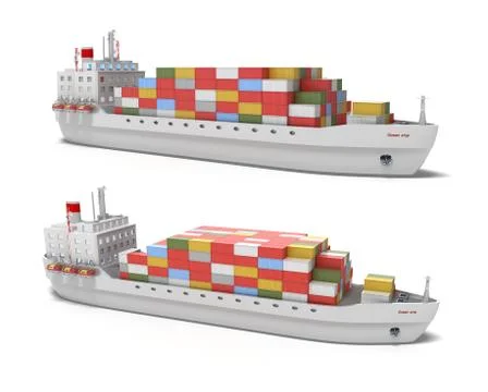 Cargo ship on white background , 3D image. My own design. Stock Illustration