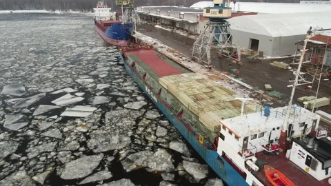 Cargo ship in winter Stock Footage 149033772
