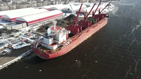 Cargo ship in winter Stock Footage 150255803