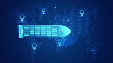 Cargo ship with a world map in the background represents an intelligent 動画素材 309977933