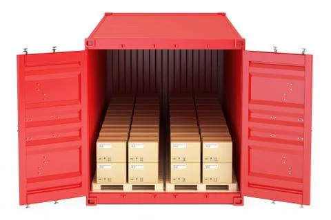 Cargo shipping concept, container with parcels. 3D rendering Illustration