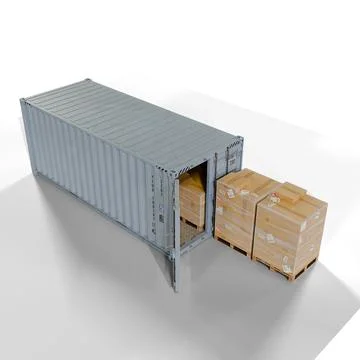 Cargo Shipping Container Loaded with Pallets and Cardboard Boxes for Logist.. Stock Illustration