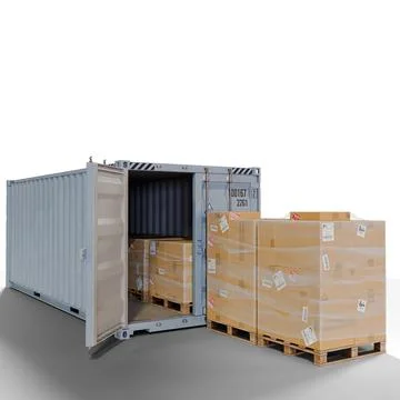 Cargo Shipping Container Loaded with Pallets and Cardboard Boxes for Logist.. Stock Illustration
