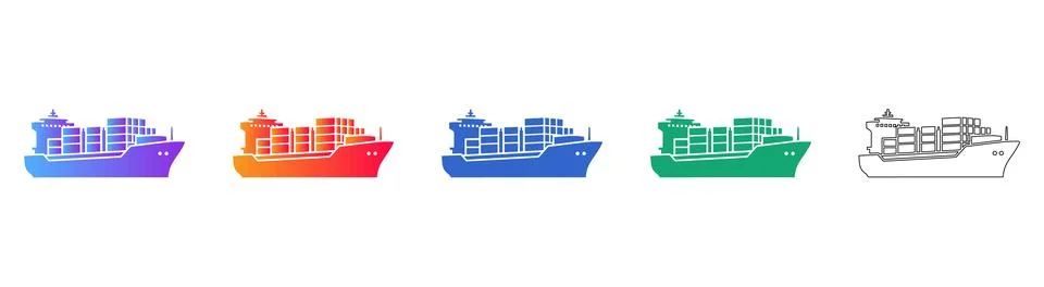 Cargo Shipping Container Ship Icon Set Stock Illustration