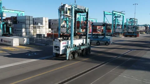 Cargo shipping container transporter Stock Footage 171589942
