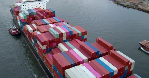 Cargo Shipping Containers, Loading and Unloading Ships in Port of Newark. Stock Footage 162658761