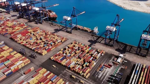 Cargo Shipping Port and Container Terminal Drone View, Bahamas Stock Footage 104022188