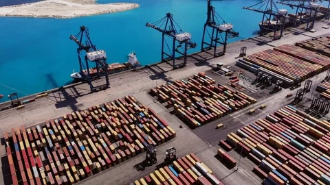 Cargo Shipping Port and Container Terminal Drone View, Bahamas Stock Footage 104022266