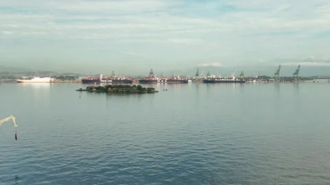 Cargo Ships Docked in an Industrial Port Stock Footage 297482653