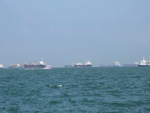Cargo ships floating on the sea Stock Footage 85078786