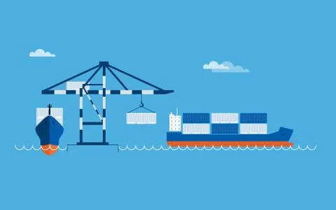 Cargo ships in harbor. Stock Illustration