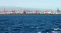 Cargo ships in industrial port HD Footage