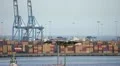 Cargo ships in industrial port HD Footage