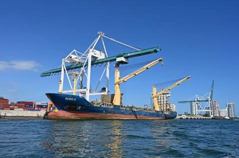Cargo ships at Port of Miami, Florida. Stock Photos