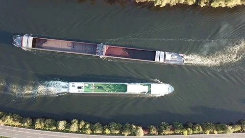 Cargo ships on the river Stock Footage 80670860