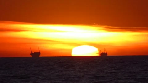Cargo Ships By Setting Sun Video stock 255095896
