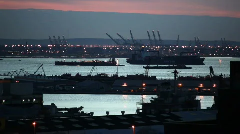 Cargo ships at sunset Stock Footage 366770