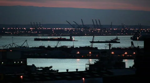 Cargo ships at sunset Stock Footage 366866