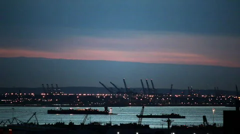 Cargo ships at sunset Stock Footage 366944