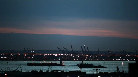 Cargo ships at sunset Stock Footage 367001