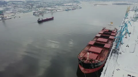 Cargo ships in winter Stock Footage 150262977