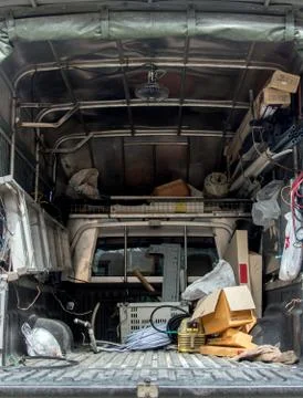 The cargo space of lorry with tools. Fotos Stock