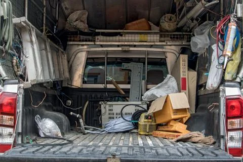 The cargo space of lorry with tools. Fotos Stock