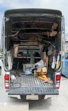 The cargo space of lorry with tools. Fotos Stock