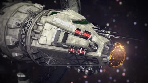 Cargo Spaceship going through the space 3d illustration Ilustración de archivo