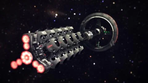 Cargo Spaceship going through the space 3d illustration Stock Illustration