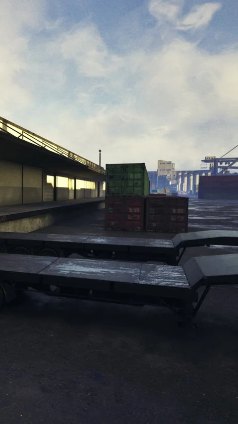 Cargo stacked on a trailer in a shipping yard with containers in background Vídeos de archivo 335452261