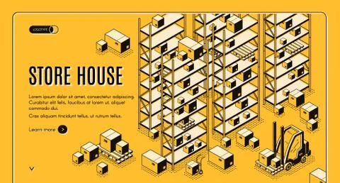 Cargo storehouse isometric webpage template Stock Illustration