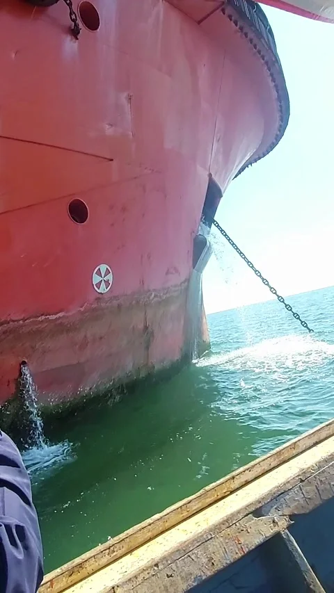 Cargo surveyor checks the draft of the ship to bunker in the harbor area. Stock Footage 315407357