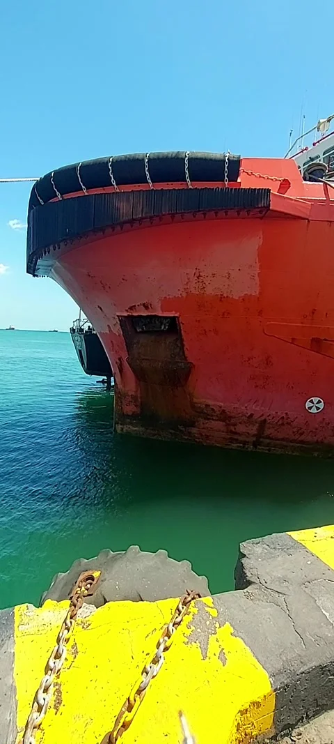 Cargo surveyor checks the draft of the ship to bunker in the harbor area. Stock Footage 315407360