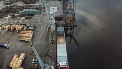 Cargo terminal with cranes Stock Footage 122744325