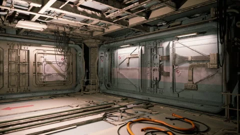 Cargo terminal inside a large space station with industrial gear Video stock 327864371