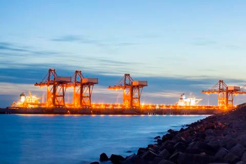Cargo terminals in the evening Stock Photos