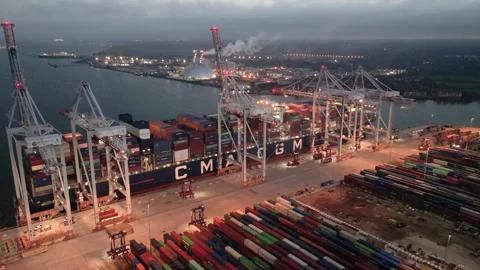 Cargo time lapse aerial shot pan Left UK Video stock 306594185