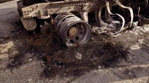 Cargo trailer after a fire Stock Photos