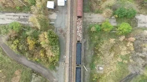 Cargo train from above Stock Footage 69204983